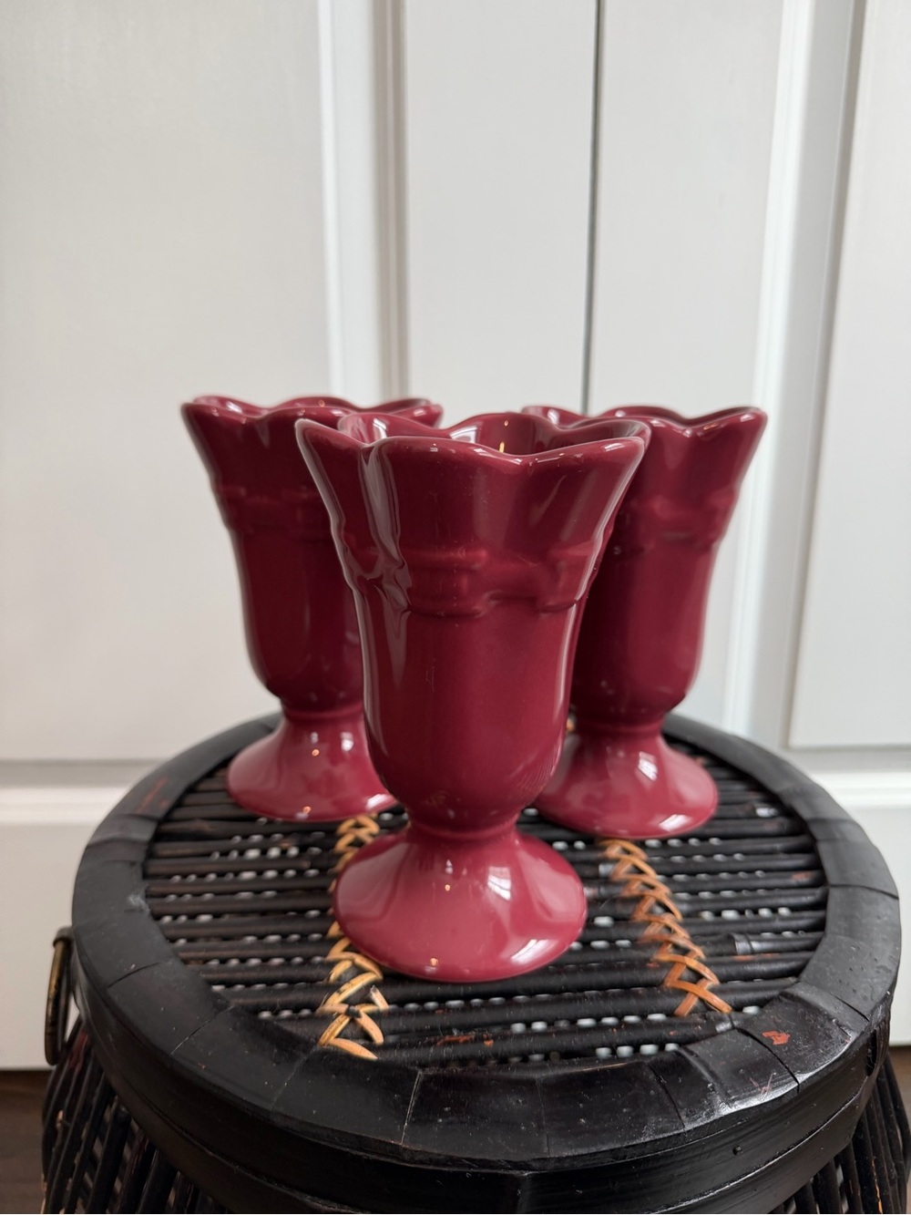 LONGABERGER Pottery Set of Three Sundae Dishes Woven Traditions Paprika